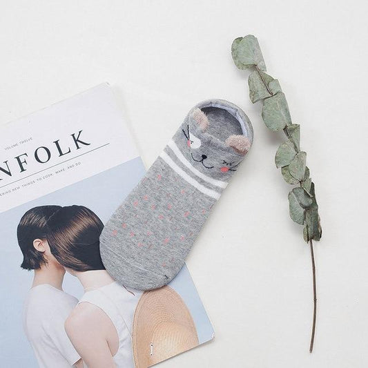 Sneakersocken mit Tiergesicht & Öhrchen – Baumwolle 35–40 (2+2 GRATIS)