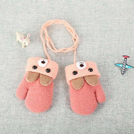 Winterwarme gefütterte Kinder-Fäustlinge mit Hasenmotiv & Kordel – 1+1 Gratis – 0–4 Jahre