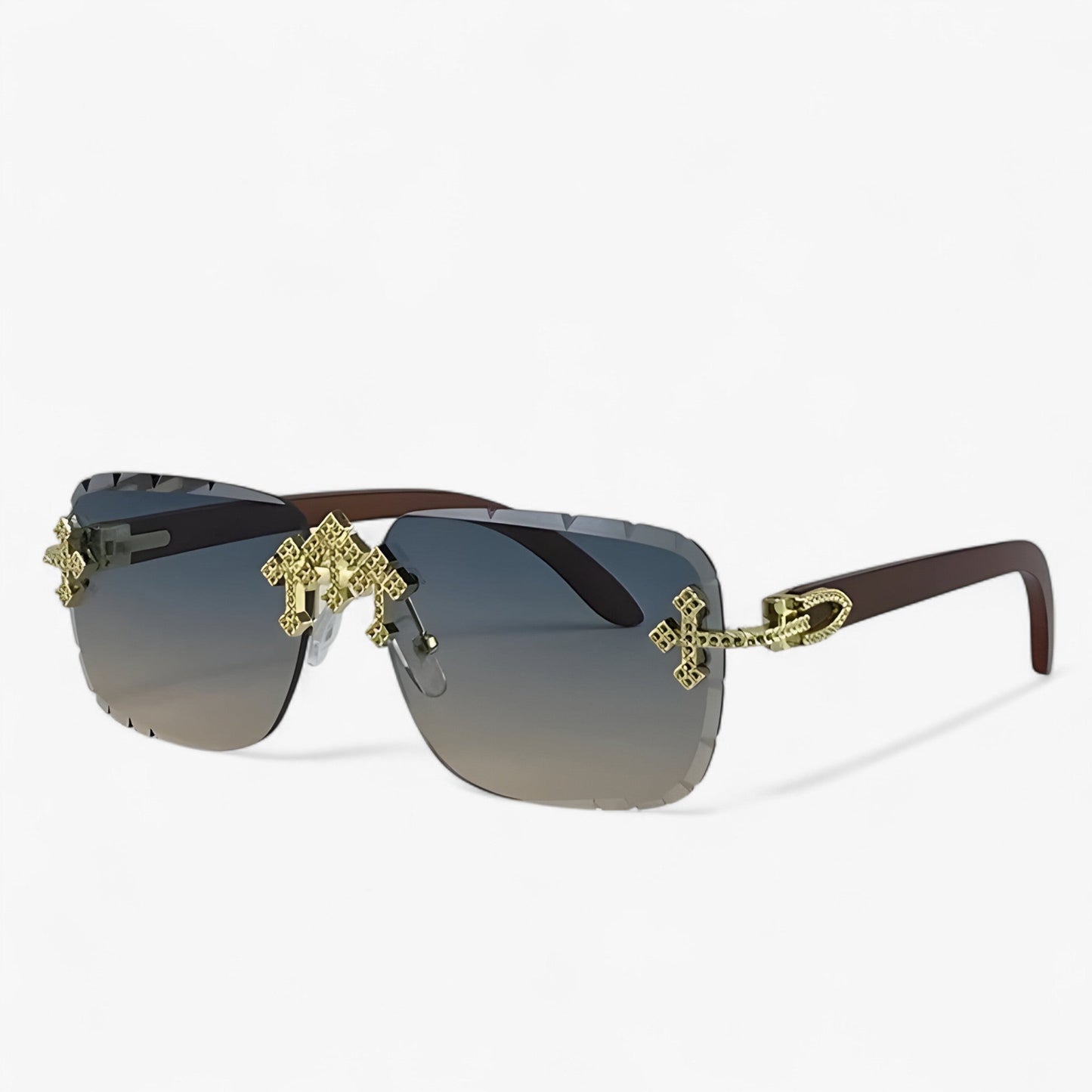 Sonnenbrille | Metallakzenten | Randlos | UV400 | Unisex | Steampunk-Grau Gold-Luzern Mode