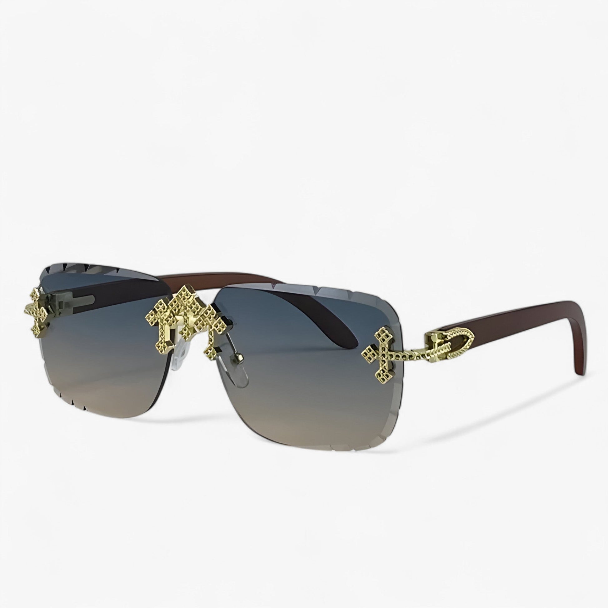 Sonnenbrille | Metallakzenten | Randlos | UV400 | Unisex | Steampunk-Grau Gold-Luzern Mode