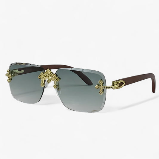 Sonnenbrille | Metallakzenten | Randlos | UV400 | Unisex | Steampunk-Grau-Luzern Mode