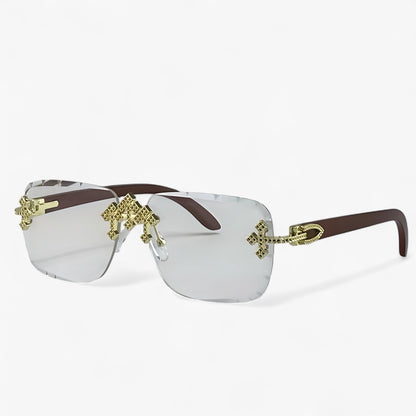 Sonnenbrille | Metallakzenten | Randlos | UV400 | Unisex | Steampunk-Hellbraun-Luzern Mode