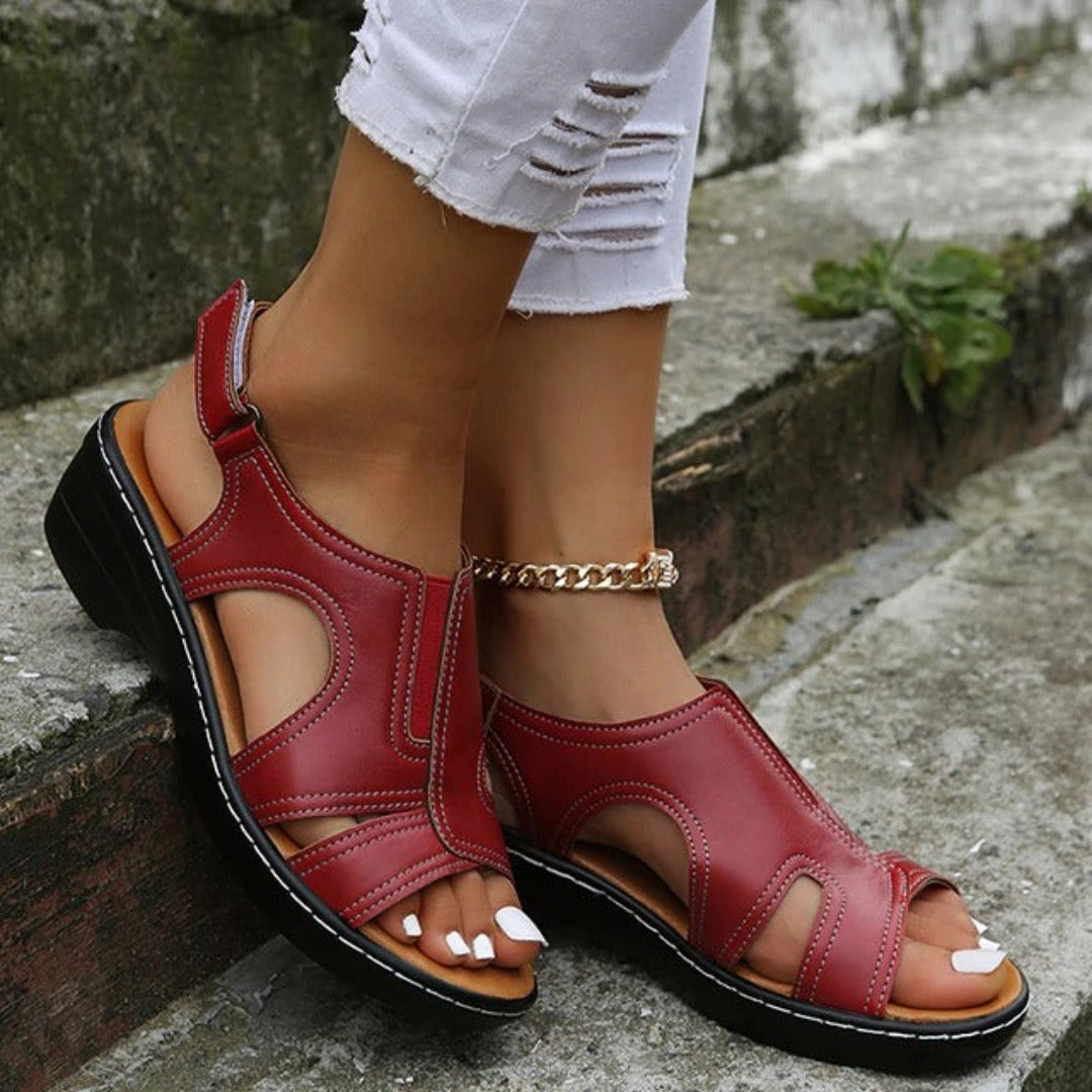 Rote Sandalen Damen, Leder, bequem, Sommerschuhe, modisch, offene Zehen, Freizeit.
