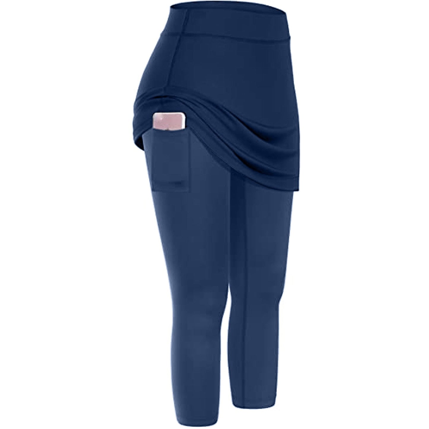 Rock-Leggings | Seitentaschen | Sportlich | Knöchellang | Einfarbig-Dunkelblau-S-Luzern Mode