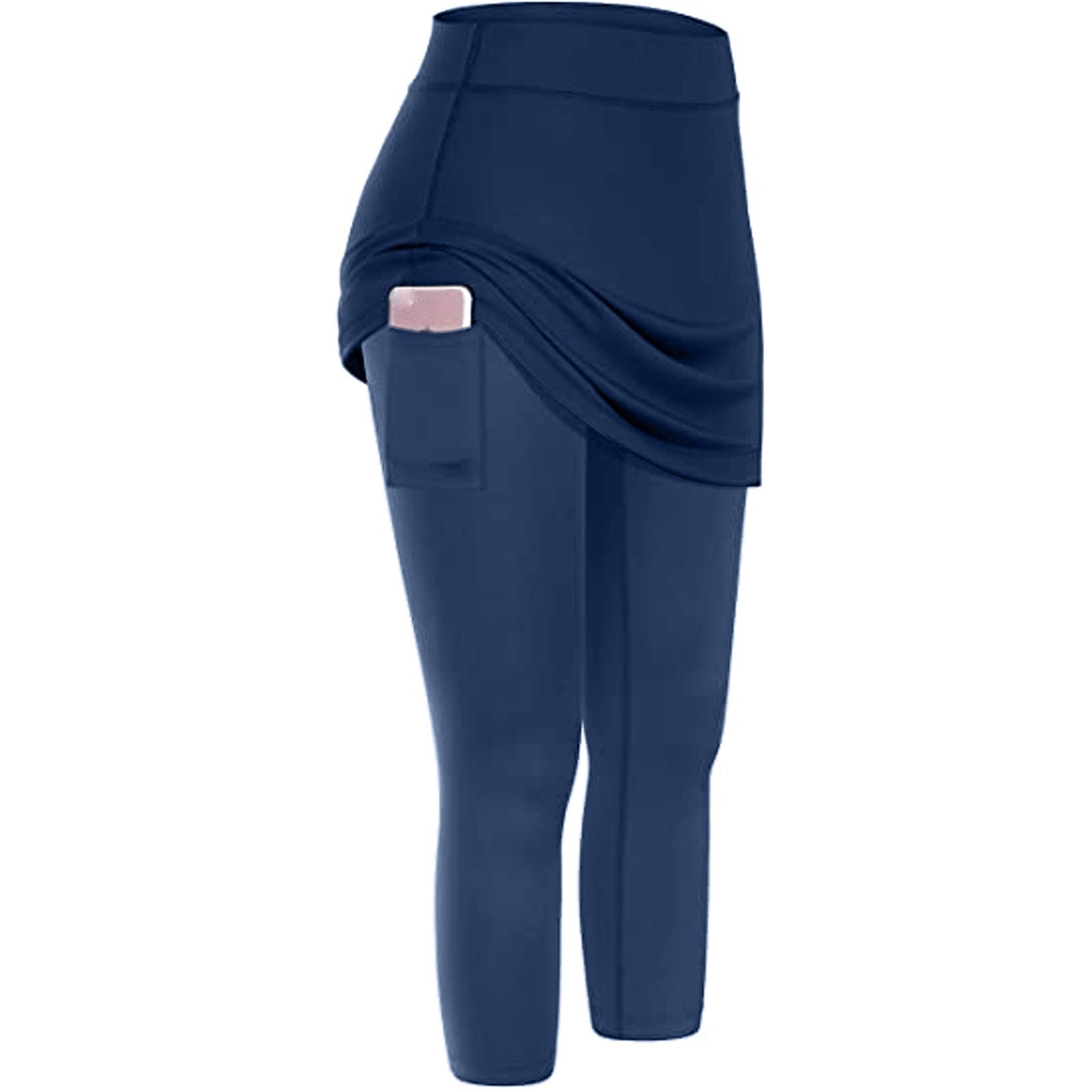 Rock-Leggings | Seitentaschen | Sportlich | Knöchellang | Einfarbig-Dunkelblau-S-Luzern Mode