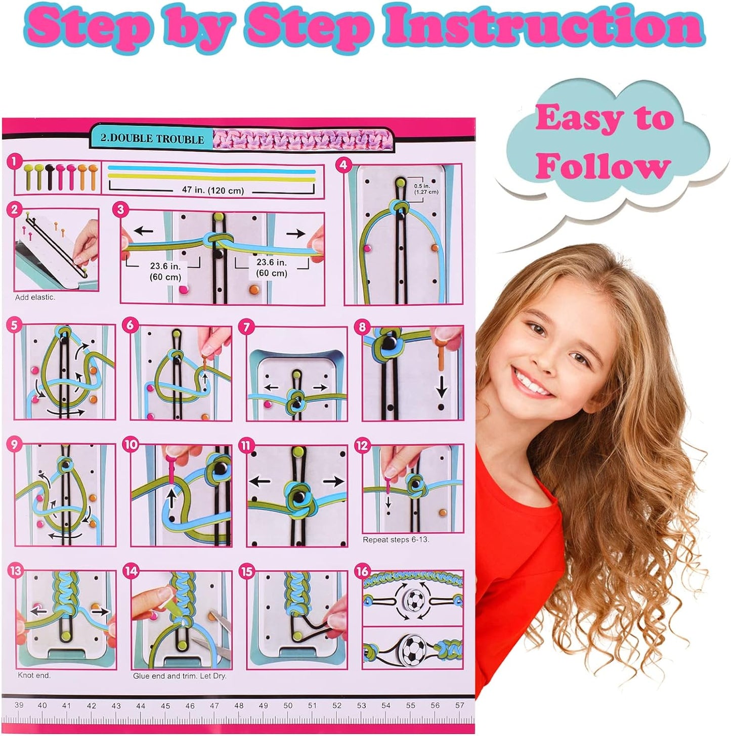 DIY-Flechtset für Kinder, Schritt-für-Schritt-Anleitung, einfach zu folgen, Bastelset.