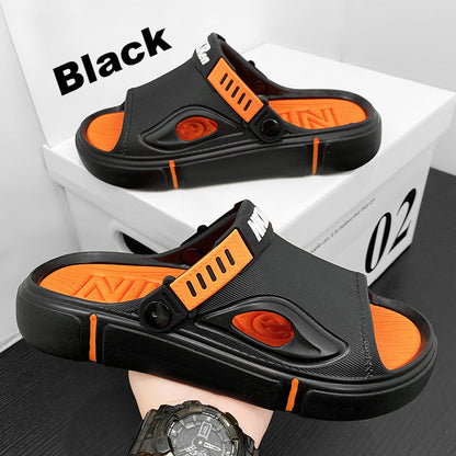 Herren Strandsandalen | Rutschfest | Slide-On-Design | Offenes Design-Schwarz-39/40-Luzern Mode