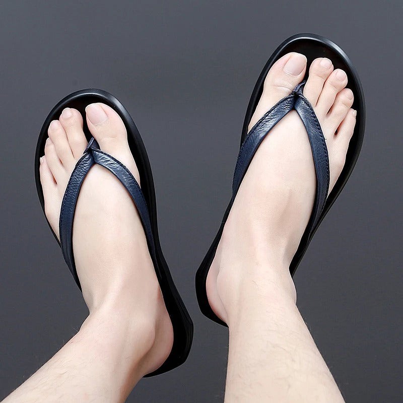 Rindsleder | atmungsaktiv | rutschfest | flexibel | flach | Slipper | Herren-Luzern Mode