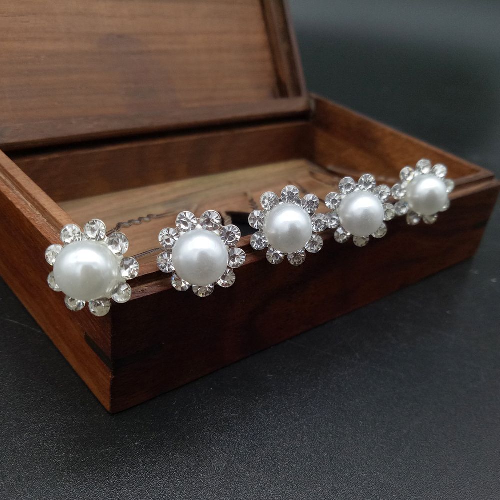 Perlen-Haarnadeln mit Strasssteinen, weiß, in Holzbox, elegantes Haaraccessoire, Hochzeit.