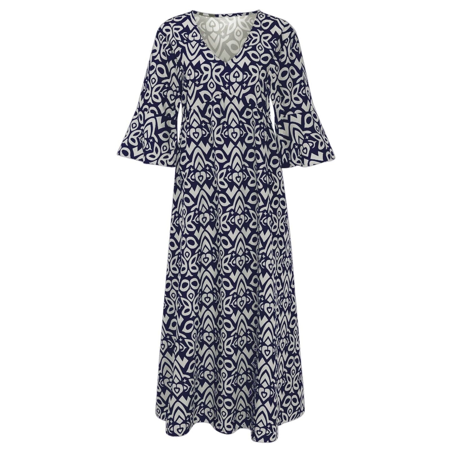 Lange Blumenkleid mit V-Ausschnitt – Liora