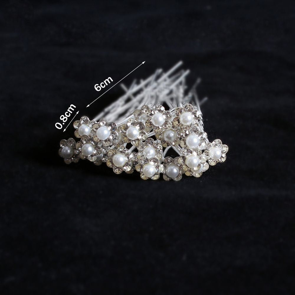 Silberne Haarnadel mit Perlen und Strasssteinen, Brautschmuck, 6 cm, elegant, Hochzeit Accessoire.