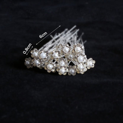 Silberne Haarnadel mit Perlen und Strasssteinen, Brautschmuck, 6 cm, elegant, Hochzeit Accessoire.