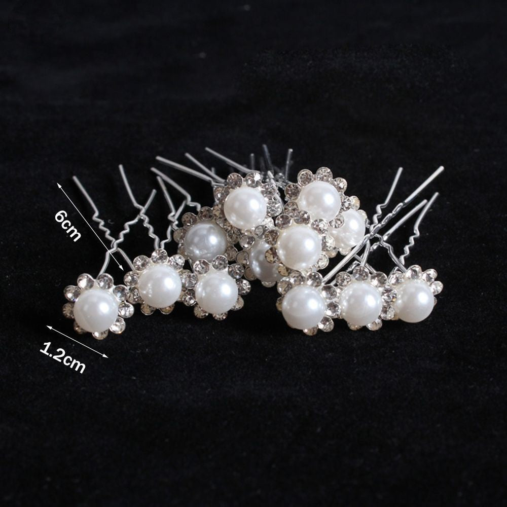Perlen-Haarnadeln mit Strass, 6 cm, silber, Hochzeitsschmuck, Brautaccessoire.