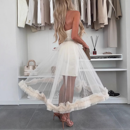 Schulterfreies Kleid Damen | Tüll | Rüschen | Kurz | Figurbetont | Party Look-Luzern Mode
