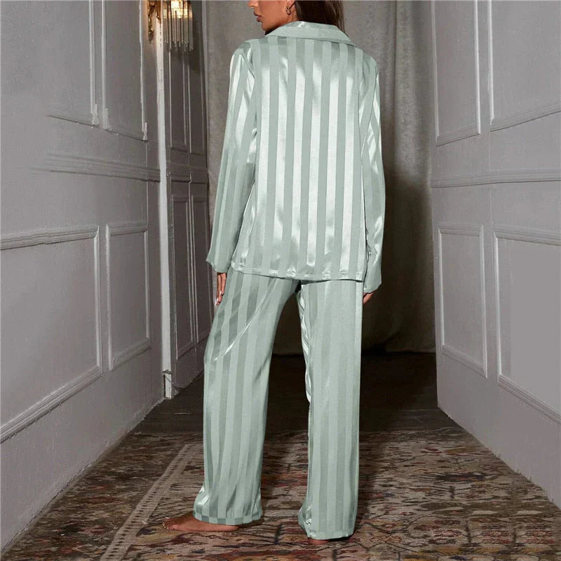Damen-Pyjama | Zweiteilig | Silktouch | Knopfleiste | Lange Hose-Luzern Mode