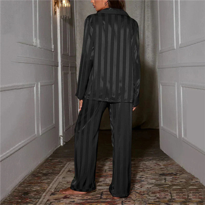 Damen-Pyjama | Zweiteilig | Silktouch | Knopfleiste | Lange Hose-Luzern Mode