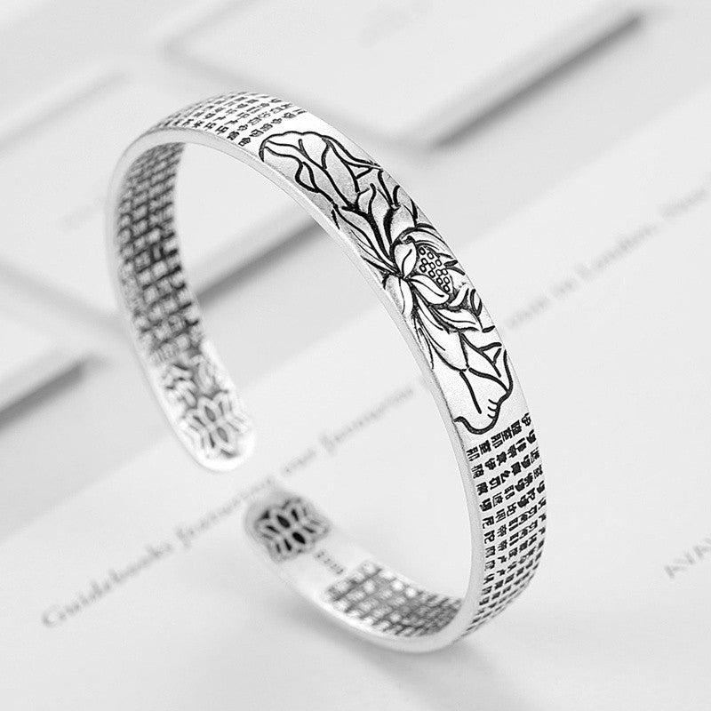 Silberarmband mit Lotusblume, Gravur, verstellbar, Damen-Schmuck, Geschenkidee.