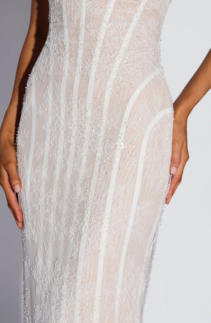 Strapless Floral Lace Corset Maxi Dress 12