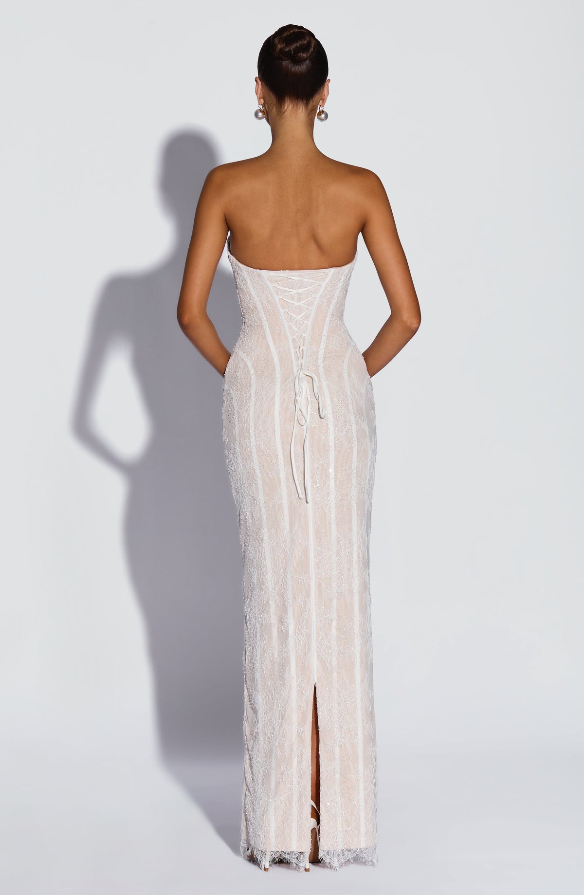 Strapless Floral Lace Corset Maxi Dress 10
