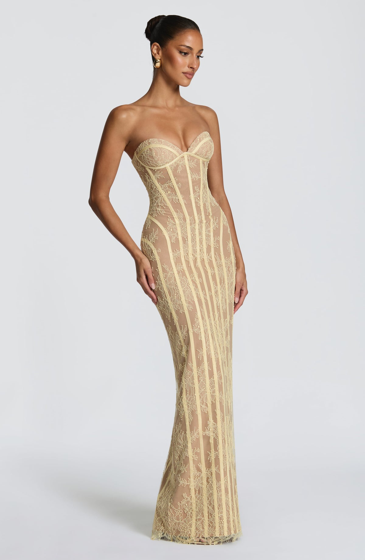 Strapless Floral Lace Corset Maxi Dress 19