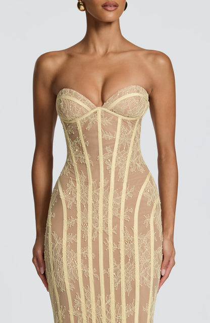 Strapless Floral Lace Corset Maxi Dress 20