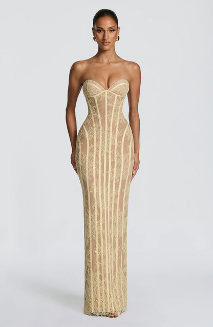 Strapless Floral Lace Corset Maxi Dress 21
