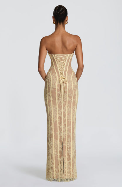 Strapless Floral Lace Corset Maxi Dress 18