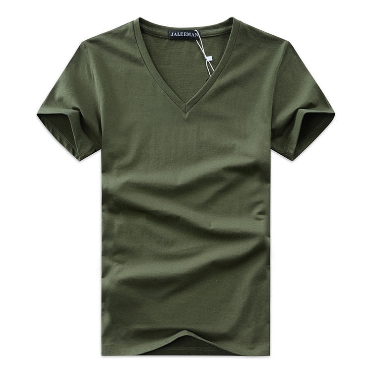 V-Ausschnitt Shirt Herren 1+1 GRATIS | Slim Fit | Basic | Bequem | Sommer-Armeegrün-S-Luzern Mode