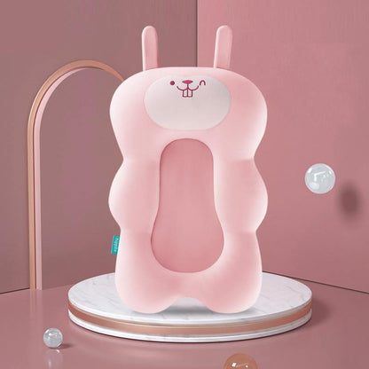 Rosa Anti-Rutsch-Baby-Badewannenkissen in Hasenform, weich und ergonomisch.
