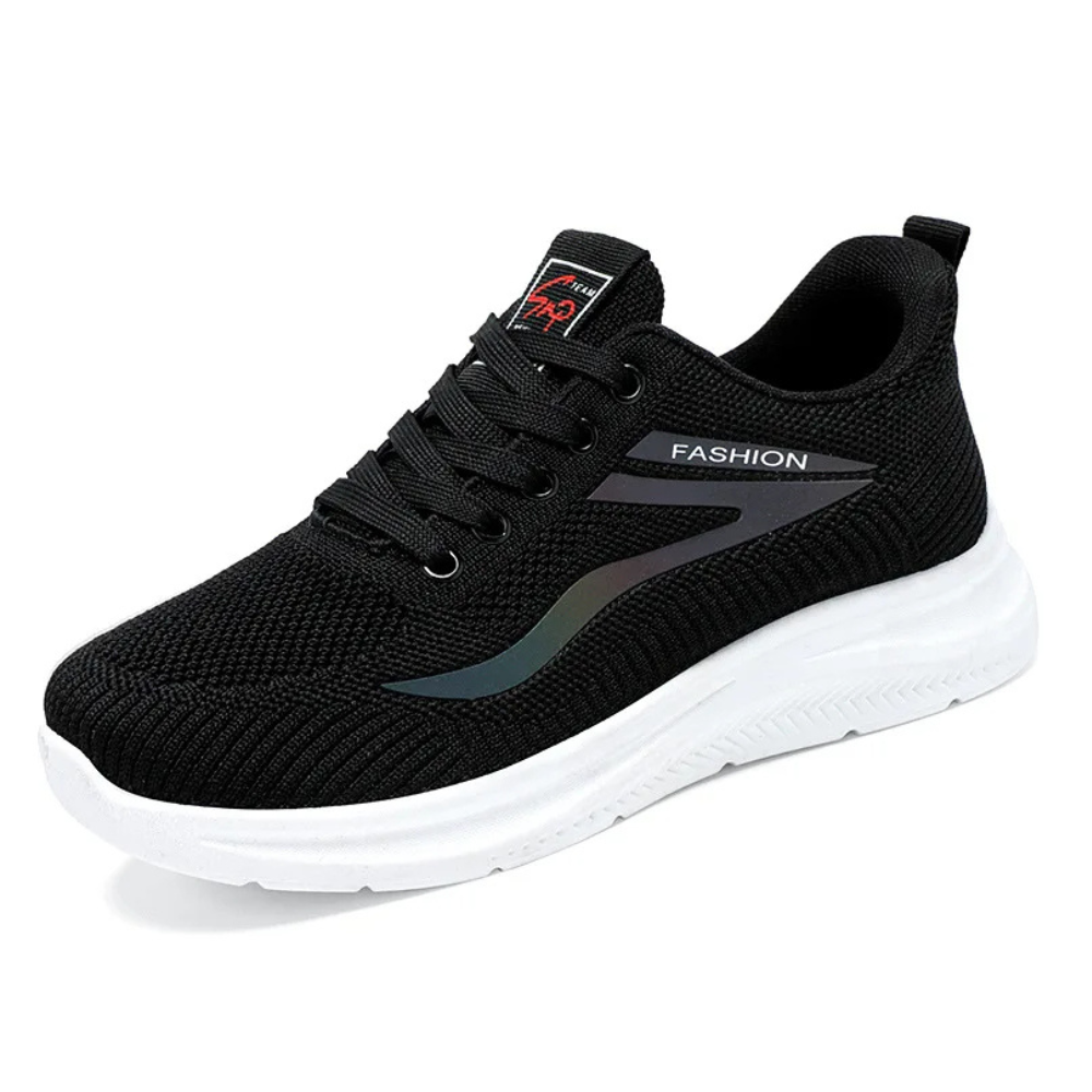 Schwarze Sportschuhe, weiche Sohle, atmungsaktives Mesh, modisches Design, Herren Sneaker.