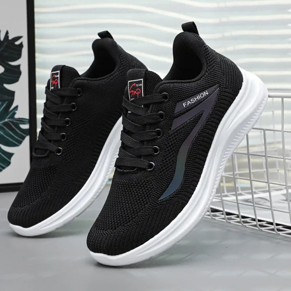 Schwarze Sportschuhe mit weicher Sohle, atmungsaktiv, modisches Design, Herren Sneaker.
