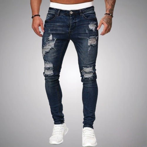Men's Slim Fit Stretch Ripped Jeans – Distressed Everyday Casual Denim 4