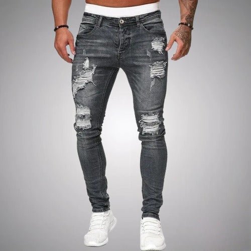Men's Slim Fit Stretch Ripped Jeans – Distressed Everyday Casual Denim 5