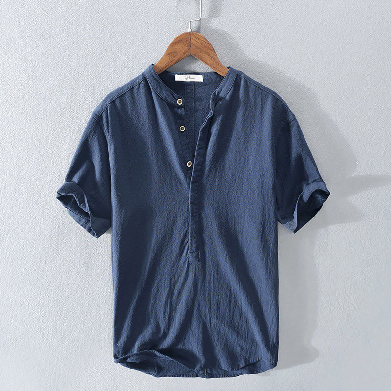 Sommer Shirt Herren | Atmungsaktiv | Baumwolle | Leicht | Freizeit | Kurzarm-Tiefblau-S-Luzern Mode