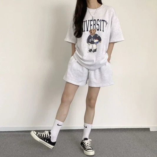 Weiche Baumwolle | lockerer Schnitt | zweiteiliges Set | Shirt mit Print | Shorts bequem-Luzern Mode