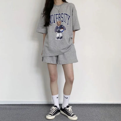 Weiche Baumwolle | lockerer Schnitt | zweiteiliges Set | Shirt mit Print | Shorts bequem-Luzern Mode