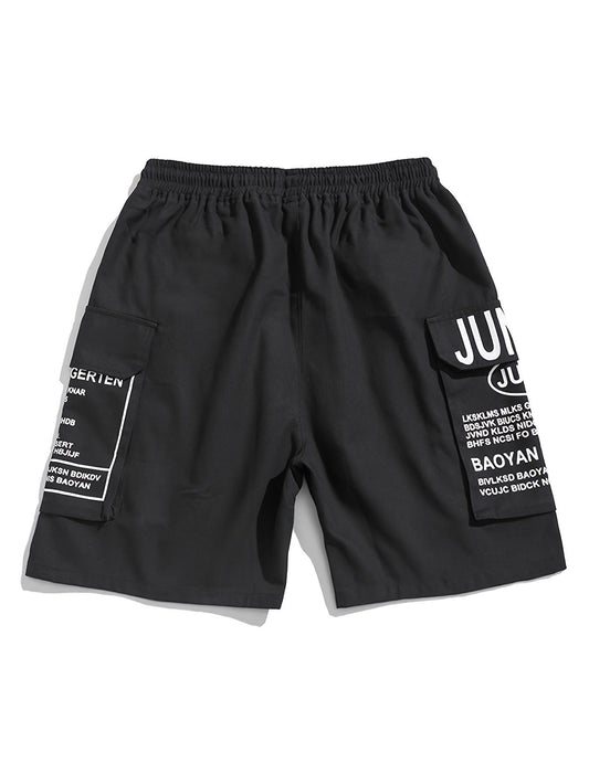 Herren Shorts Baumwolle | Lockerer Schnitt | Letter-Print | Gummibund mit Kordelzug | Taschen-Luzern Mode