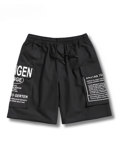 Herren Shorts Baumwolle | Lockerer Schnitt | Letter-Print | Gummibund mit Kordelzug | Taschen-Schwarz-S(46)-Luzern Mode