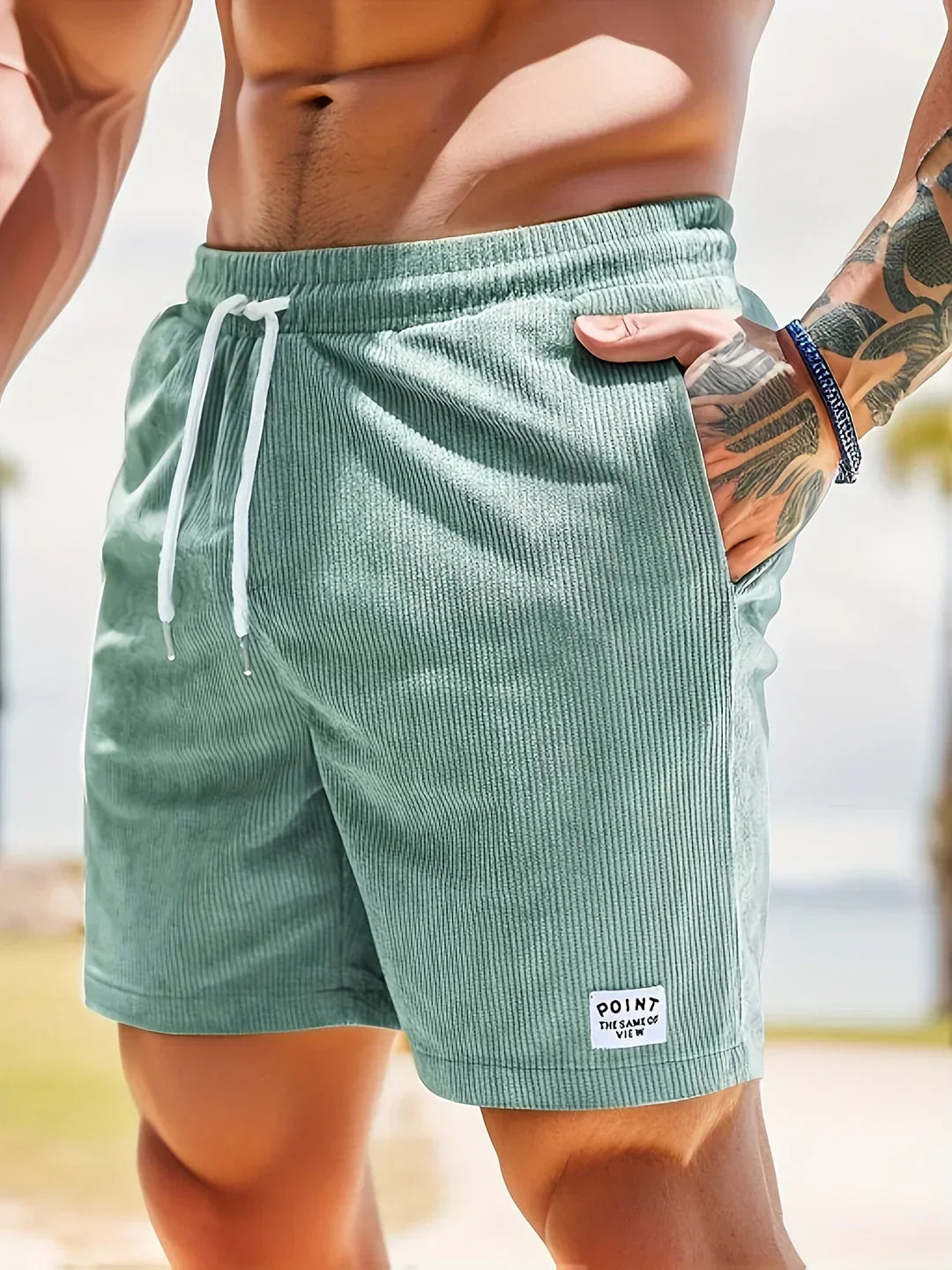 Herren Shorts Sommer | Streifen Look | Luftig bequem | Casual Stil | Freizeit-Hellgrün-S-Luzern Mode