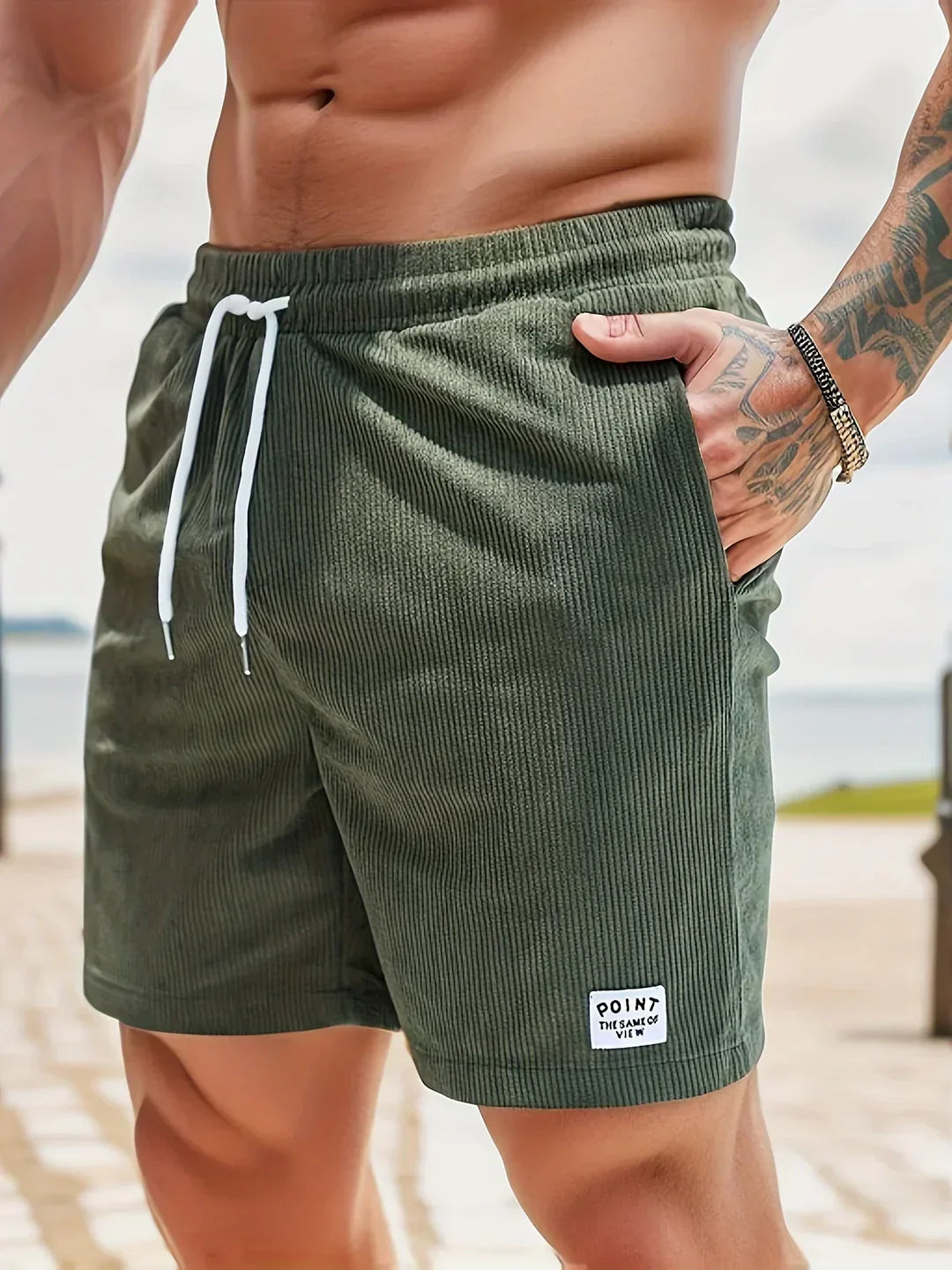 Herren Shorts Sommer | Streifen Look | Luftig bequem | Casual Stil | Freizeit-Militärgrün-S-Luzern Mode