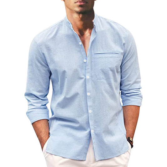 Herren Sommerhemd | Langarm | Knopfleise | Einfarbig | Oversized Fit-Blau-S-Luzern Mode