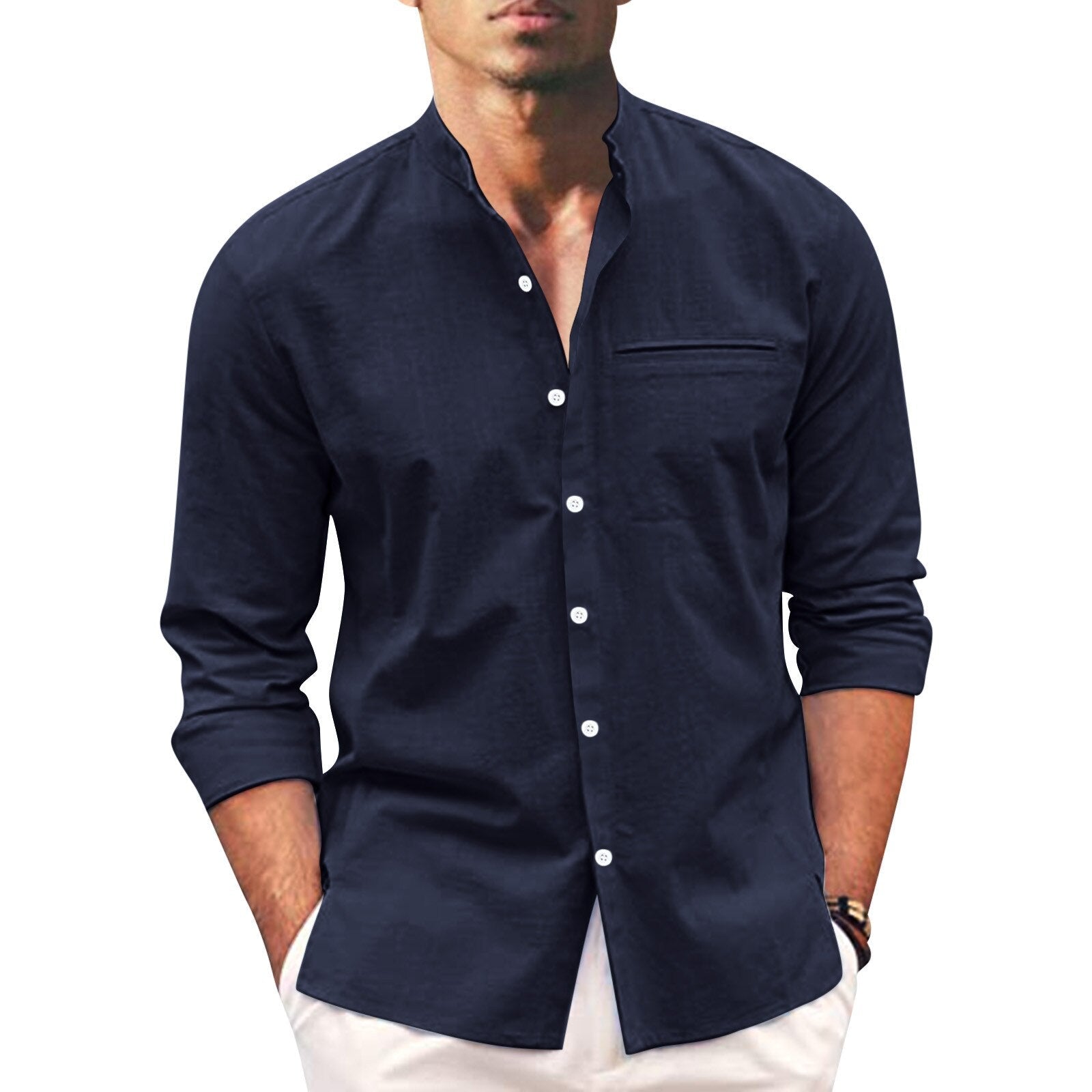 Herren Sommerhemd | Langarm | Knopfleise | Einfarbig | Oversized Fit-Dunkelblau-S-Luzern Mode