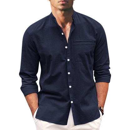 Herren Sommerhemd | Langarm | Knopfleise | Einfarbig | Oversized Fit-Dunkelblau-S-Luzern Mode