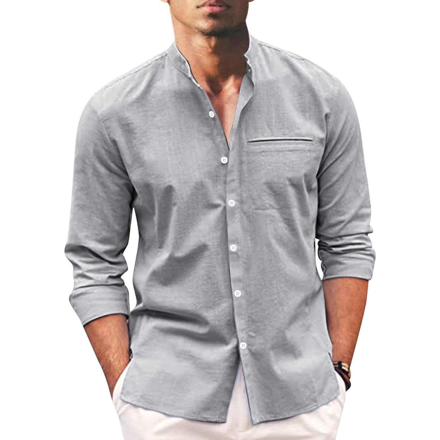 Herren Sommerhemd | Langarm | Knopfleise | Einfarbig | Oversized Fit-Grau-S-Luzern Mode