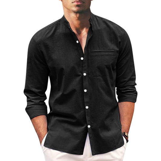 Herren Sommerhemd | Langarm | Knopfleise | Einfarbig | Oversized Fit-Schwarz-S-Luzern Mode