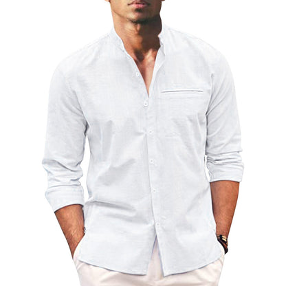 Herren Sommerhemd | Langarm | Knopfleise | Einfarbig | Oversized Fit-Weiß-S-Luzern Mode