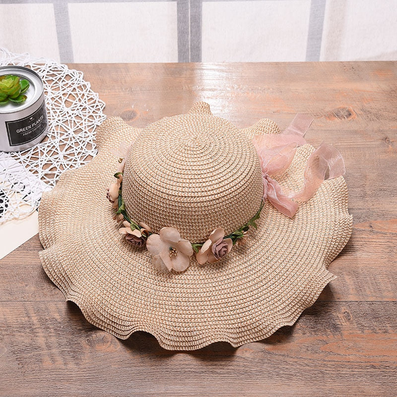 Sommerhut Damen Blumenmuster | Leicht bequem | Strandhut | Stylisches Accessoire-Beige-Luzern Mode