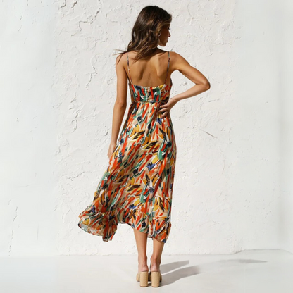 Sommerkleid Damen Rückenfrei | Auffälliger Druck | Leicht bequem | V-Ausschnitt-Luzern Mode