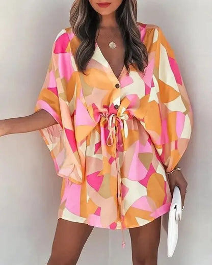 Sommerkleid Damen | V-Ausschnitt | Rüschen | Leicht | Urlaub | Boho Stil-E-S-Luzern Mode
