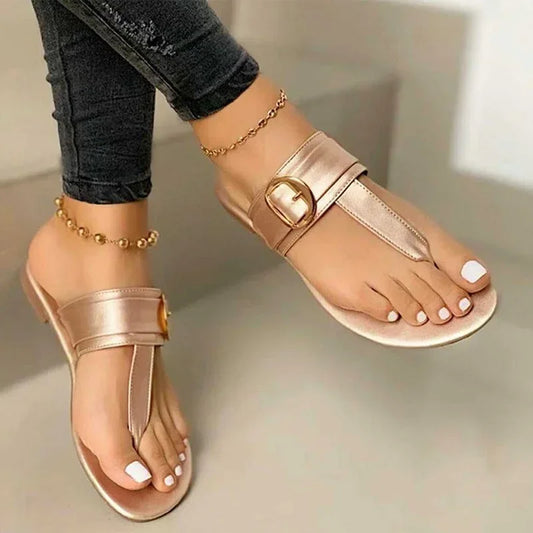 Sandalen Damen Sommer | Clip-Toe Design | leichtes PU-Material | flexible Sohle | offen-Gold-36-Luzern Mode